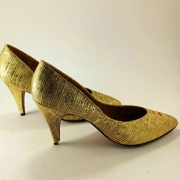 Pierre Dumas Designer Collection 3" Stiletto Point Toe Womans 7.5 Metallic Gold. - Picture 12 of 14